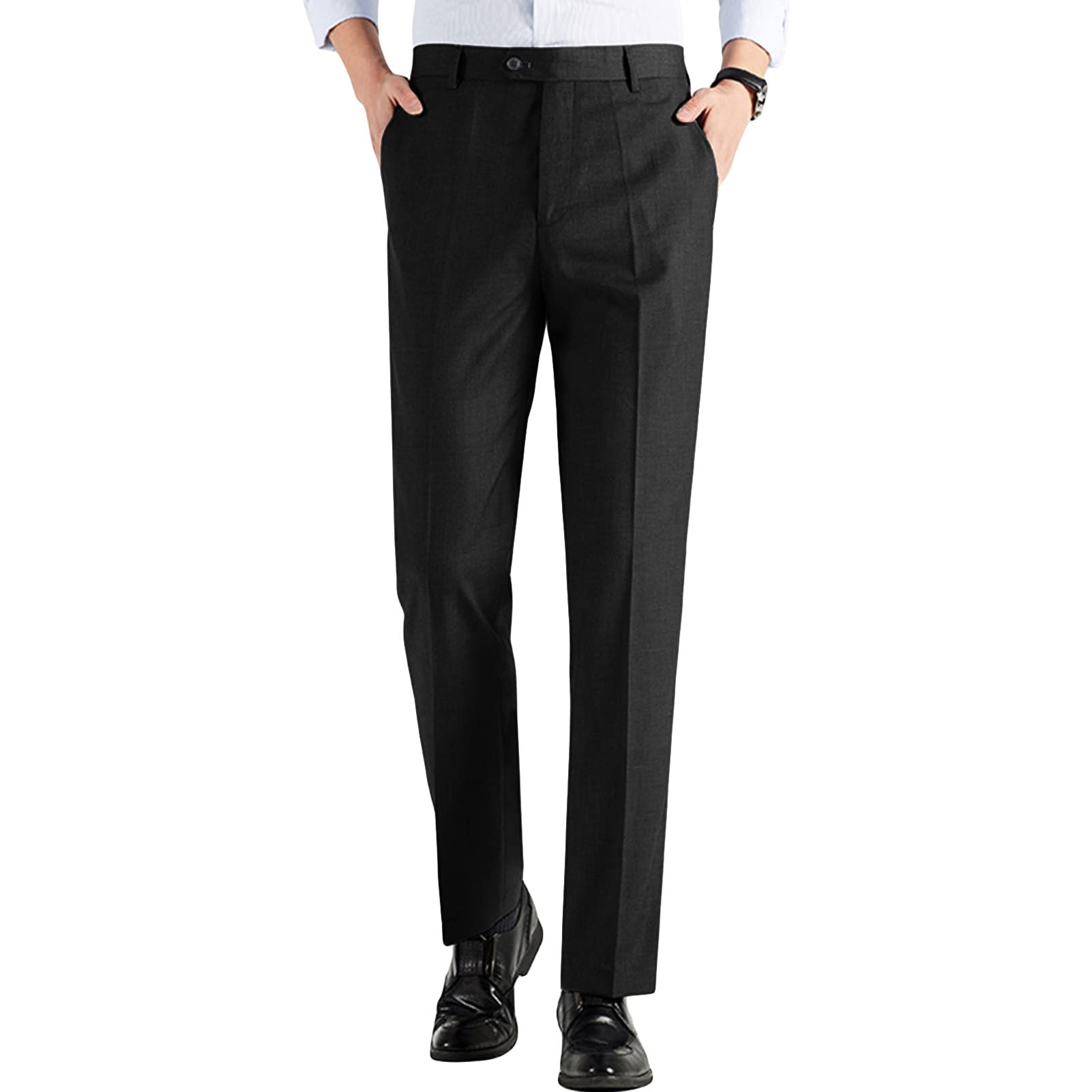 Men Solid Slim Fit Dress Pant Classic Straight Leg Casual Suit Pant Lightweight Business Party Comfort Trousers