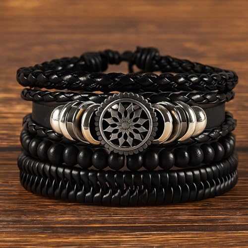 Vientiq Store Vientiq Men's Black Multi-Layer Leather Bracelet Set - Image 4