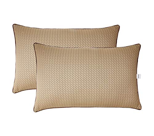 Image of Amazon Brand - Solimo Microfibre Reversible Comforter, Sky Blue & Taupe Grey, 200 GSM & 2-Piece Premium Bed Pillow Set, Microfibre, Brown, 43 x 69 x 17 cm