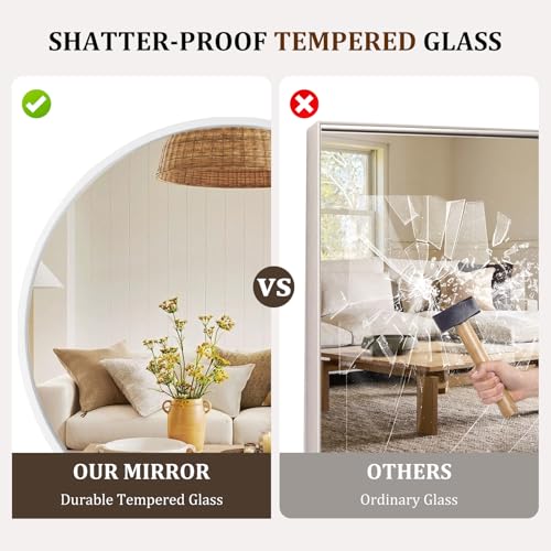 Image of WallBeyond Round Wood Mirror 32 inch Circle Wall Mirror for Bathroom Round Wall Mirror for Wall Decor, Vanity, Entryway Living Room (White)