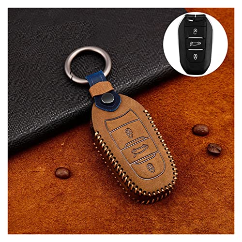ZZJUN Xxjun Store Crazy Horse Cose Car Key Case Fit for Peugeot 301 208 3008 5008 408 2008 308 508 2013 2014 2015 2016 2017 2017 2018 2019 Accesorios (Color Name : E-Brown) Cover