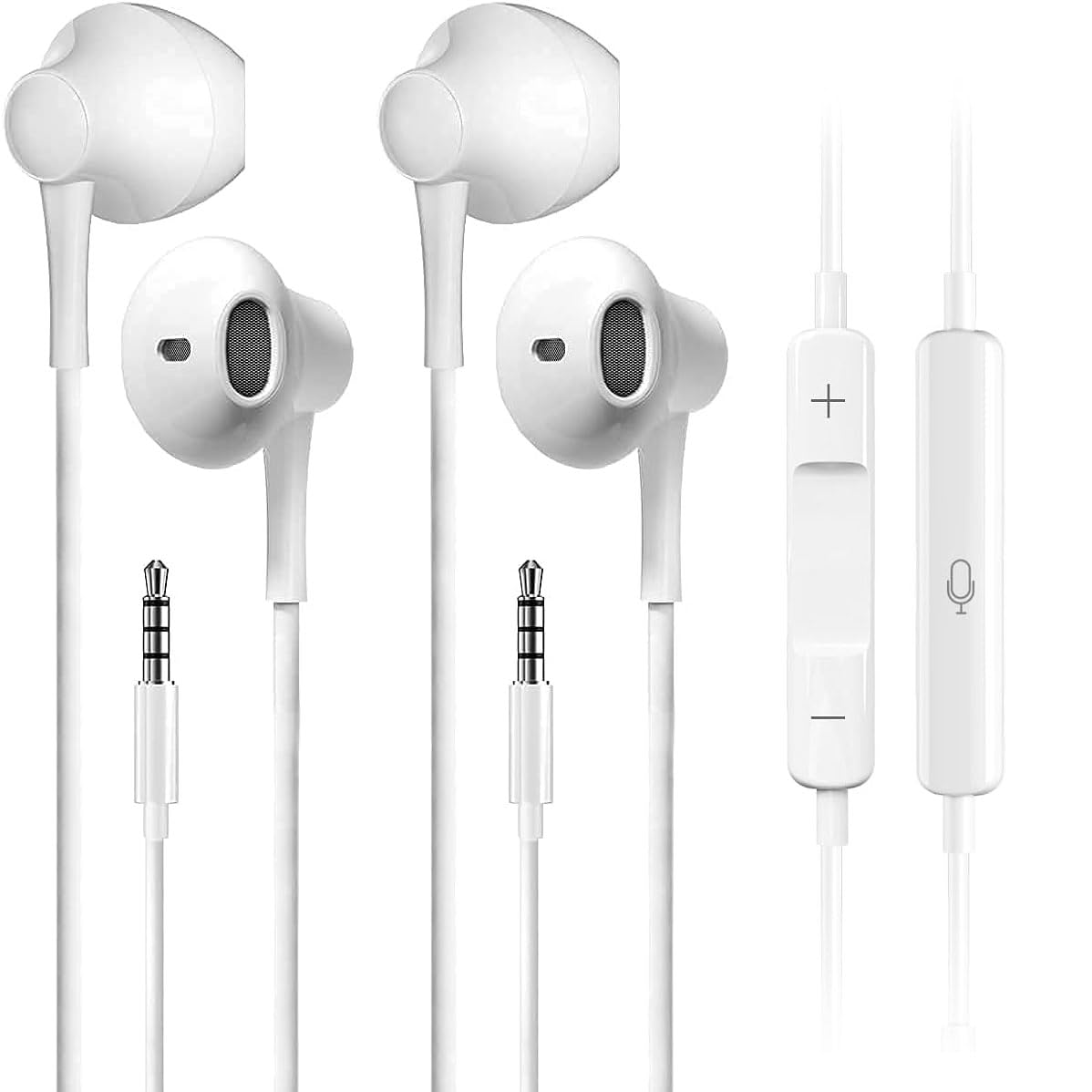 Wired Earbuds 2 Pack, Earbuds HiFi Stereo Wired Earphones Headphones with Microphone Volume Control Compatible with Smartphones, Laptops, Tablets, Android Smartphones, Fits All 3.5mm Jack Device