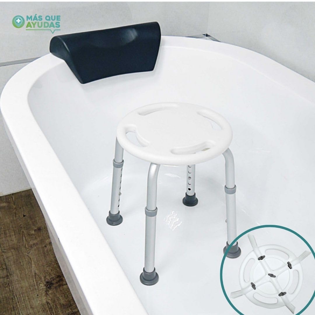 Taburete de Baño con Asas, Regulable en Altura 35,5-50,5 cm, Antideslizante, Banqueta para Bañera y Ducha, Aluminio Ligero, Peso Máximo 136 kg, Fácil Montaje
