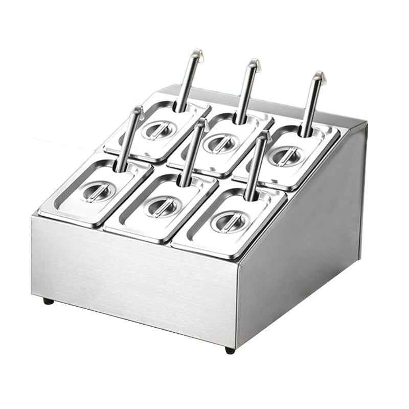 Stazione superiore per pizza in acciaio inossidabile, set di portaspezie commerciale, contenitori per spezie con coperchio per preparare ingredienti topping, argento-B-36 x 42,5 x 23,5 cm