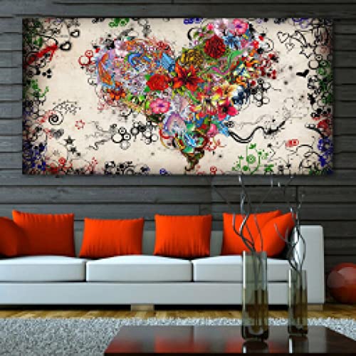 Affiches fleurs coeur abstrait coloré peinture murale sur toile