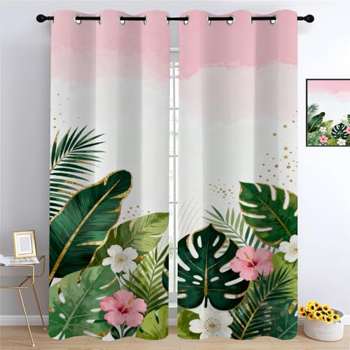 Green Leaves Curtains Living Room Bedroom,Watercolor Eucalyptus Drapes,Natural Botanical Window