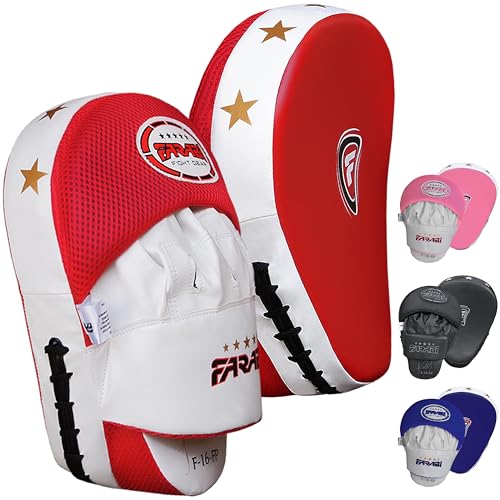 Farabi Guanti da punzonatura curvi, due paia di focus pad, Boxe Allenamento Muay Thai (Red)