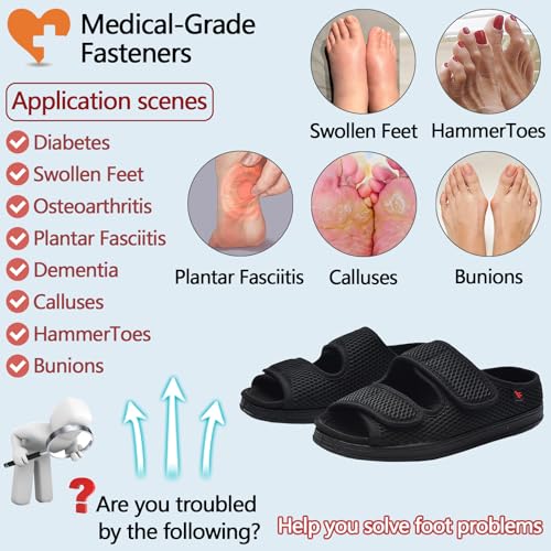 Image of Women's Diabetic Sandals, Extra Wide Width, Open Toe, Adjustable Magic Stickers for Wide Feet, Big Toes, Foot Diseases, Arthritis, Swollen Foot