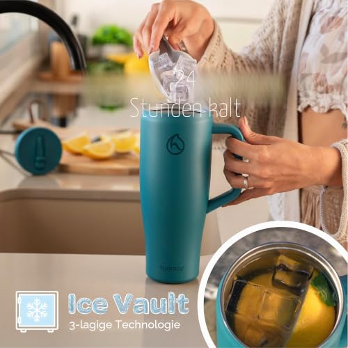 Hydracy Soulmate Thermobecher mit Henkel und Strohhalm Isoliert 1,18L – Ansicht 2