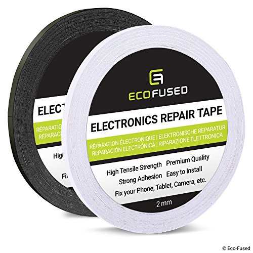 Eco-Fused Adhesive Sticker Tape for Use in Cell Phone Repair - 2 Rolls of Double Sided 2mm Tape - Plus 1 Eco-Fused Microfiber Cleaning Cloth (Black and White)