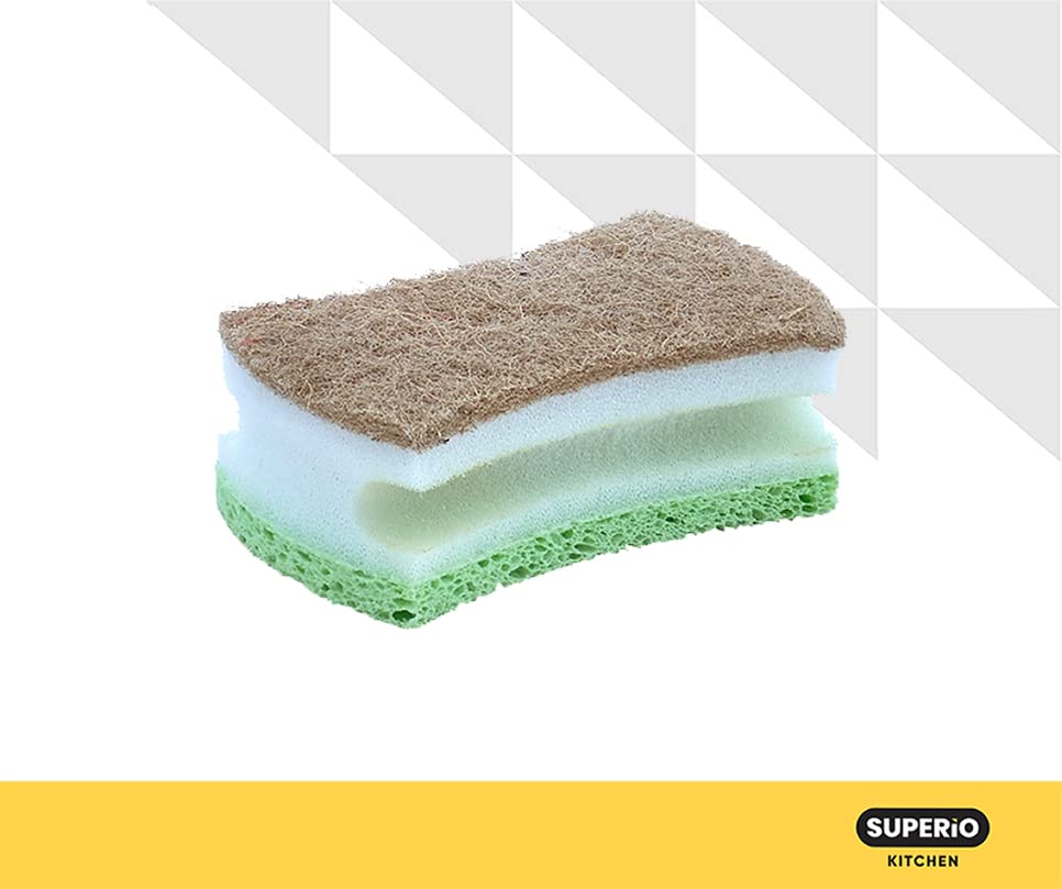 Image of Superio Non-Scratch Natural Sisal Cellulose Scrub Sponge Eco-Friendly Sisal Scouring Sponge with Comfortable Grip, Good for Non-Stick Cookware, Kitchen Scrubbing, Sink Scrubber (Pack of 6)