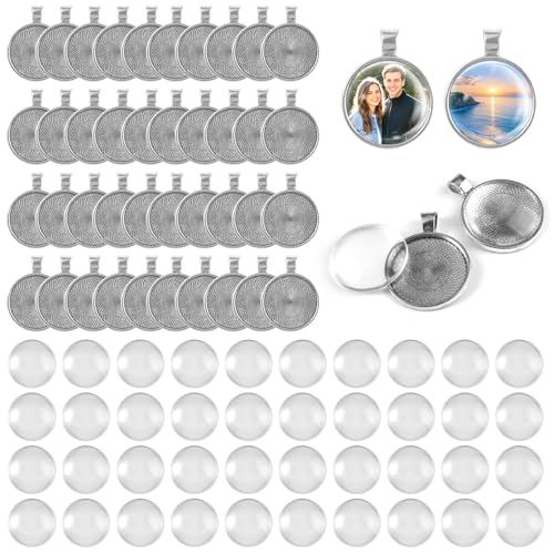 Anhänger Tabletts Set, 40 Stück Legierung Blank Lünette Anhänger Tabletts 25 mm mit 40 Stück Glas Cabochon Rohlinge, Runder Anhängersockel zum Befüllen von Foto, für Diy Handwerk, Silver Anhänger Tabletts Set, 40 Stück Legierung Blank Lünette Anhänger Tabletts 25 mm mit 40 Stück Glas Cabochon Rohlinge, Runder Anhängersockel zum Befüllen von Foto, für Diy Handwerk, Silver