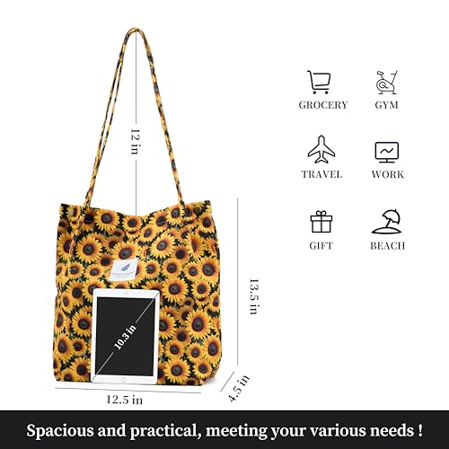 Image of TOPASION Cute Corduroy Tote Bag Canvas Shoulder Handbags for Women Travel Shopping