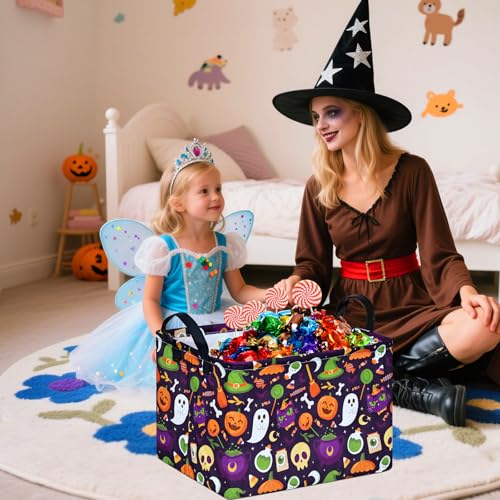 Image of Pumpkin Pattern Storage Basket Gift Shelf Basket Storage Bin, Nursery Basket Organizer Box for With Handles for Room Deco