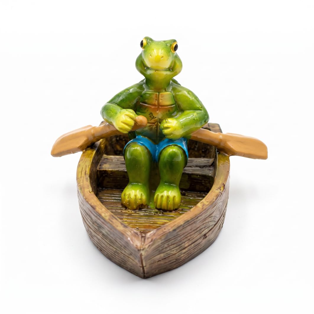 Sjfbebsy Pond Ornaments Outdoor, Floating Rowing Turtle On Wooden Boat Garden Ornaments for Home Yard Pond Fish Tank | Frog