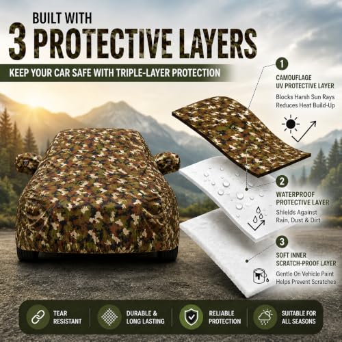 Image of Autofurnish Aero Series Car Cover for Toyota Land Cruiser 2023 (100% Waterproof, Triple Stitched, Bottom Elastic,Secure Buckle Strap,Precision-Fit & Breathable Fabric, Car Body Cover) Colour: Green