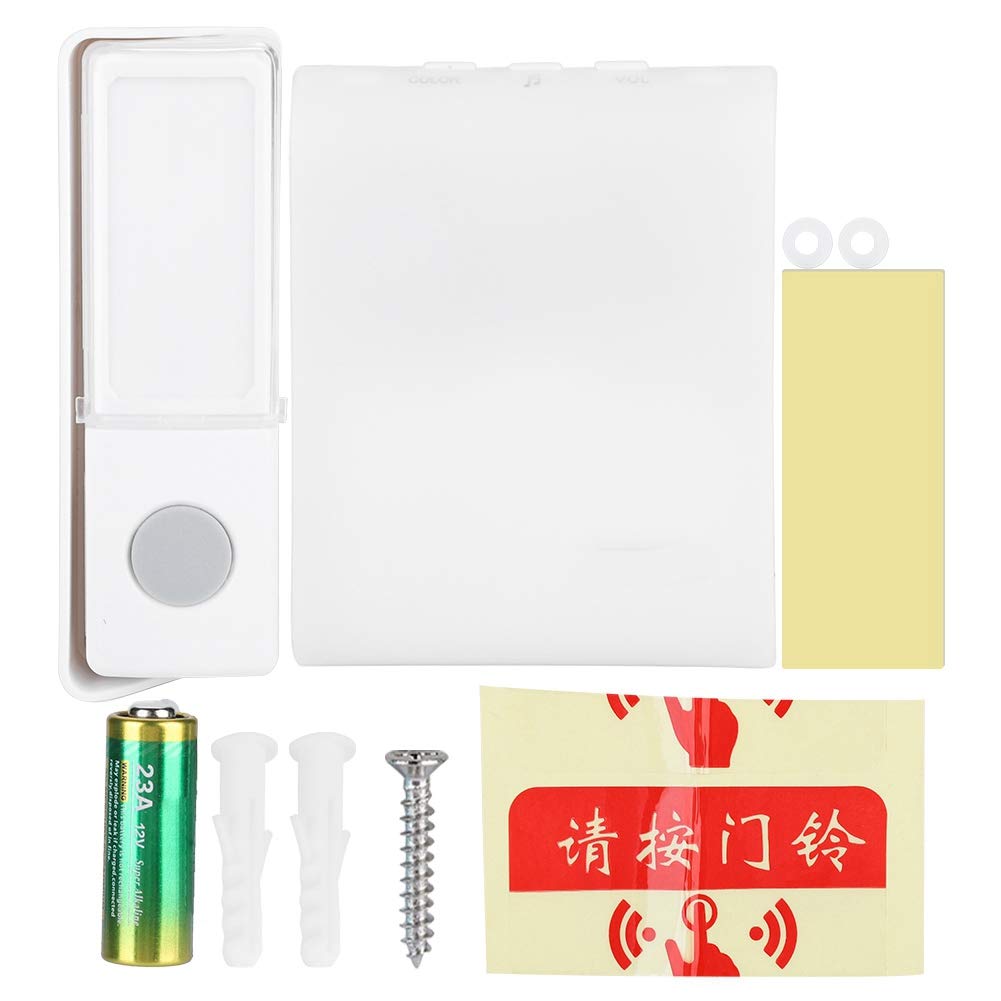 Bezprzewodowy dzwonek do drzwi 7 kolorów LED Flash Button Door Bell IP44, odporny na deszcz, zestaw dzwonków do drzwi z 32 melodiami 5 poziomów głośności (biały)