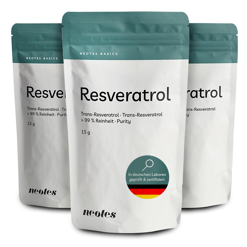 Polvere Trans-Resveratrolo – 3 confezioni da 15 g in confezione da 1 mese, ha un effetto antiossidante e immunitario di supporto | Vegano e senza glutine – Senza ingegneria genetica e senza