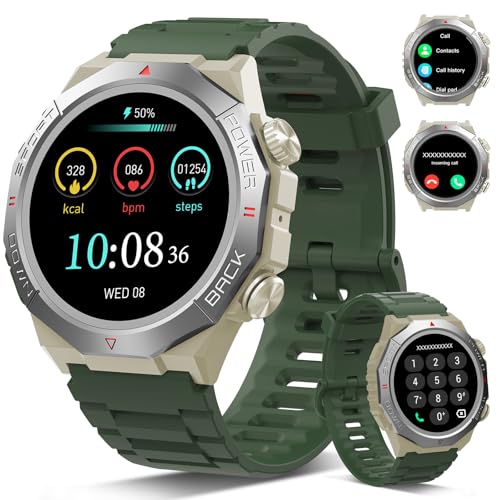 Reloj Inteligente Hombre, 1,39" Smartwatch con Llamada Bluetooth, Impermeable IP68 Reloj Deportivo con 110 Modos, Pulsera Actividad con Podómetro/Monitoreo de Sueño/Pulsómetro para Android/IOS, Verde