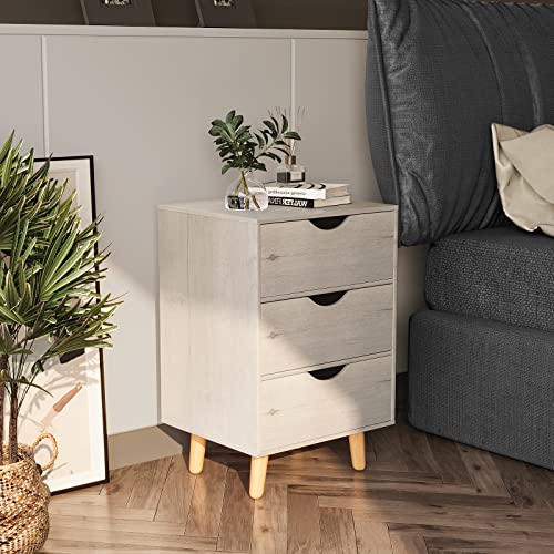 R Ruisheng Nightstand Side Table With 3 Drawers With Solid Wood Legs For Bedroom, Drawer Storage And Shelf Bedside End Table For Home, Living Room, Office - Traditional Dresser #TOP4
