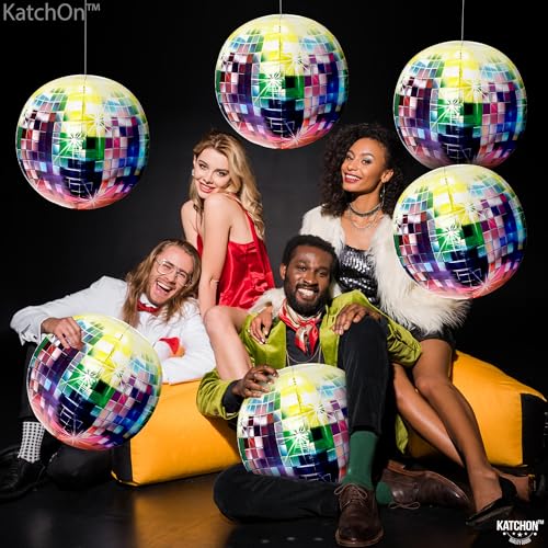 Image of KatchOn Jumbo Disco Ball Balloons - 22 Inch, Pack of 6 | Disco Balloons for 70s, 80s, 90s Parties & Bachelorette Decorations, Multicolor | Birthday Party Decorations