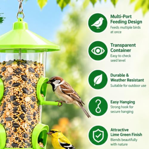 Image of FORREVER Bird Feeder & Water Dispenser for Balcony-Garden | Hanging Seed Feeder with Water Tray | Sparrow, Parrot & Small Bird Feeder | Easy-Clean, Outdoor Feeding Station (Set of 2)