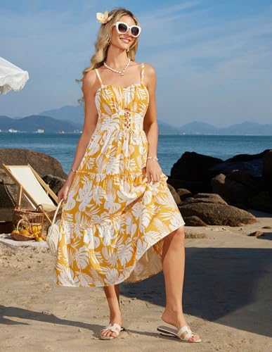 Image of GRACE KARIN 2026 Women's Spaghetti Vacation Sundress Summer Beach Flowy Boho Floral Maxi Dresses with Pockets