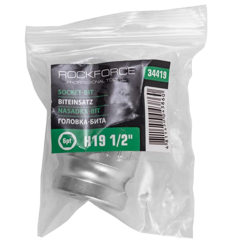 ROCKFORCE1/2 Inch Drive 19mm 6 Point CrV Hex Bit Socket