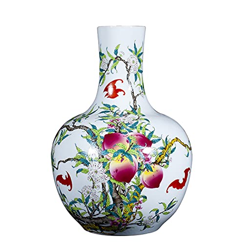 Vintage Ceremic Vase Jdzjybqx Chinese Famille Rose Porcelain Flower Vase with Peach Design for Home Decoration, H13 xW9