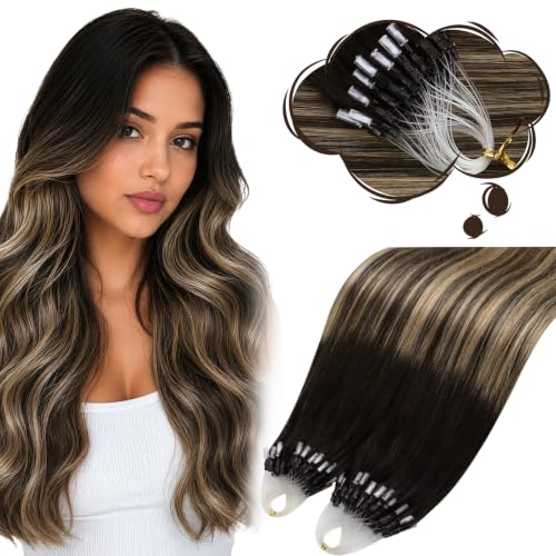 Image of Moresoo Micro Bead Hair Extensions Human Hair 20 Inch, Black Caramel Blonde