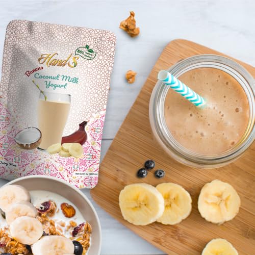 Image of HandS Dairy-Free Coconut Yogurt with Banana | Plant-Based Vegan Drink with Real Fruit Pulp & Palm Sugar | No Preservatives or Chemicals | 200g Each (Pack of 2)