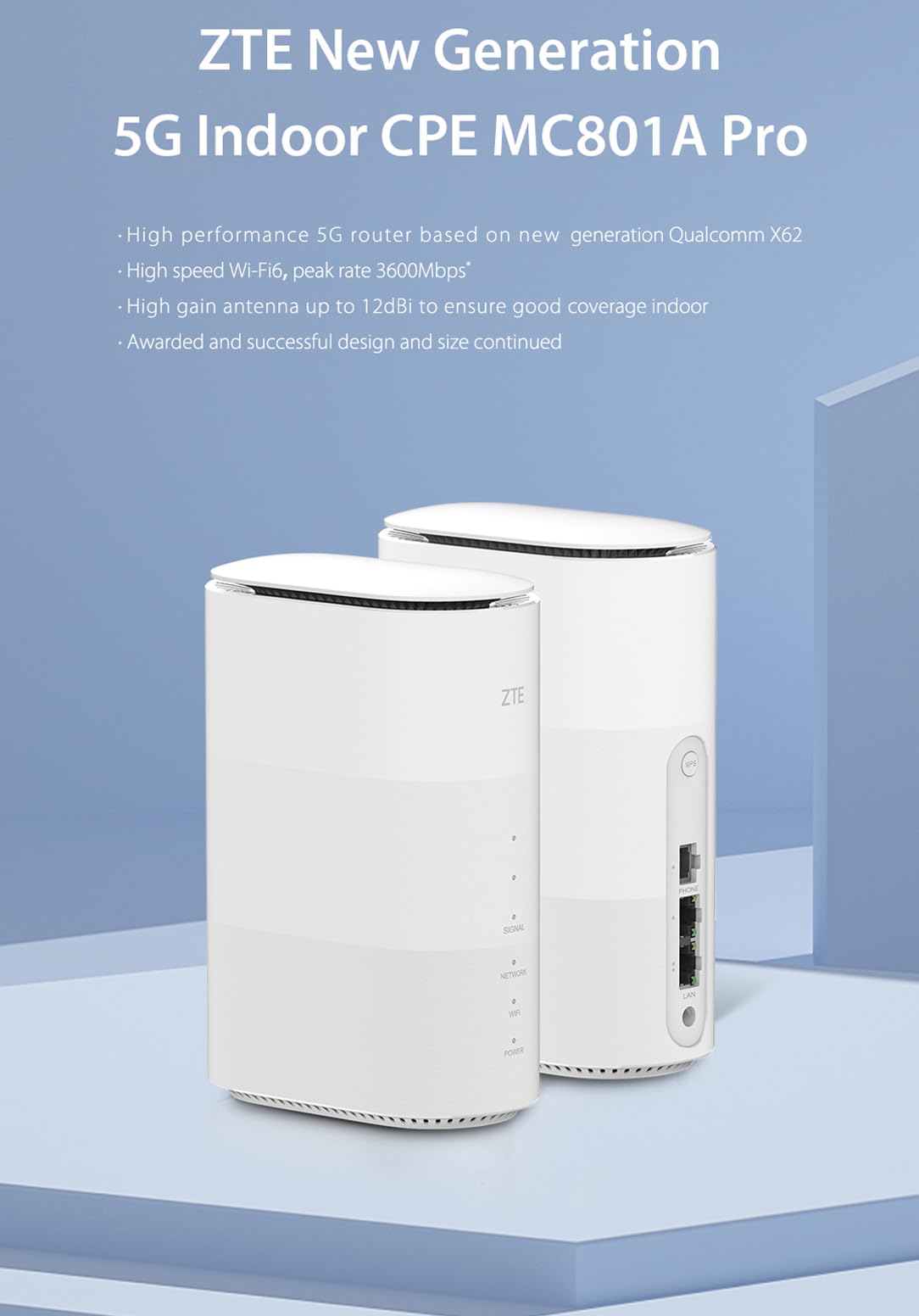 ZTE MC801A Pro SDX62 AX3600 WiFi 6 Indoor 5G CPE Router