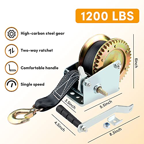 1200lbs Heavy Duty Hand Winch Boat Trailer Winch, Hand Crank Gear Winch
