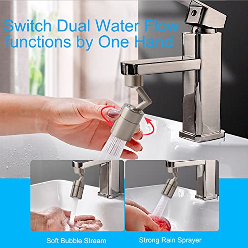 720 Degree Swivel Kitchen Sink Faucet Aerator, Universal Splash Filter Bathroom Faucet Aerator, Large Flow Dual Function Aerator Face Washing, Gargle And Eyewash Station-Brushed Nickel/Female Thread #TOP3