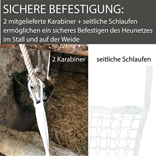 Foto von Heunetz für Pferde eckig in weiß engmaschiges Heunetz 3x3 cm für verlängerte Fresszeit, 70cm x 80cm, Füllgewicht 4,5kg