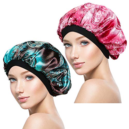 2 Pieces Soft Sleep Cap – Night Satin Bonnet with Wide Premium Elastic Band for Women