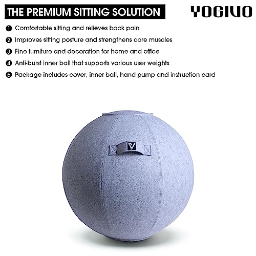 Image of Sitting Ball Chair for Office and Home, Pilates Exercise Yoga Ball with Cover for Balance, Stability and Fitness, Ergonomic Posture Exercise Ball Seat with Handle and Pump