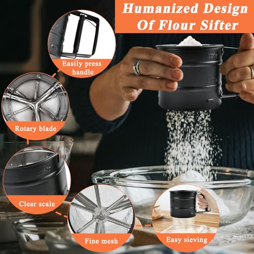 Lainballow 3 in1 Cup Flour Sifter Set, Stainless Steel Flour Sifter Set with Powdered Sugar Shakers, 3 Cup Hand Press Flour Sifter for Baking Cakes, Cupcakes, Pastries, Cookies, Pies and Desserts - Thumbnail 4