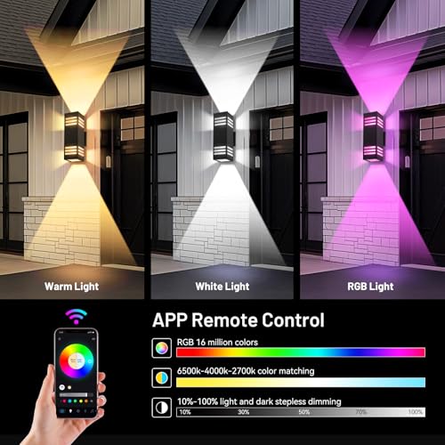 MZLITI Outdoor Wall Lights 4 Pack, RGBCW Smart Porch Lights with Various Scene Modes, Waterproof Dimmable Up and Down Lights Outdoor, DIY Lighting Effects, Compatible with Alexa, Google Assistant — view 4