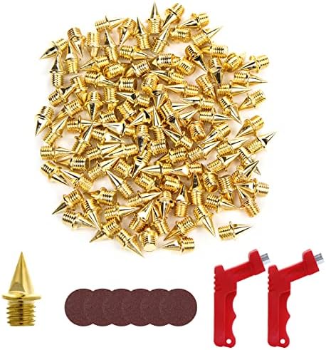 120pcs 1/4 Inch Track Spikes for Track Shoes - Replacement Steel Spikes for Sprint Sport Cross Country Short Running Shoes with Spike Wrench and Sand Paper, Track Spike Suit Use for Most Running Shoes