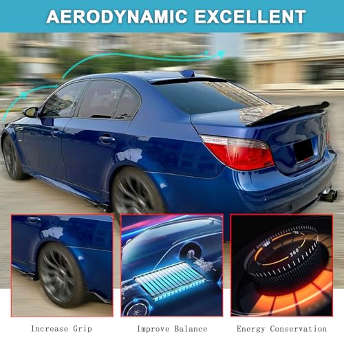 KHK E60 Rear Spoiler, Carbon Fiber Pattern Rear Trunk Spoiler Wings, ABS Material M4 Style Rear Spoiler Wing Lid Fits for 2004-2010 BMW 5-Series E60 M5 Sedan — view 6