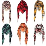 Toulite 6 Pcs Women's Fashion Scarves Triangle Scarf Plaid Scarf for Women Gifts Plaid Blanket Scarf Women Warm Long Shawl(Rustic Style)