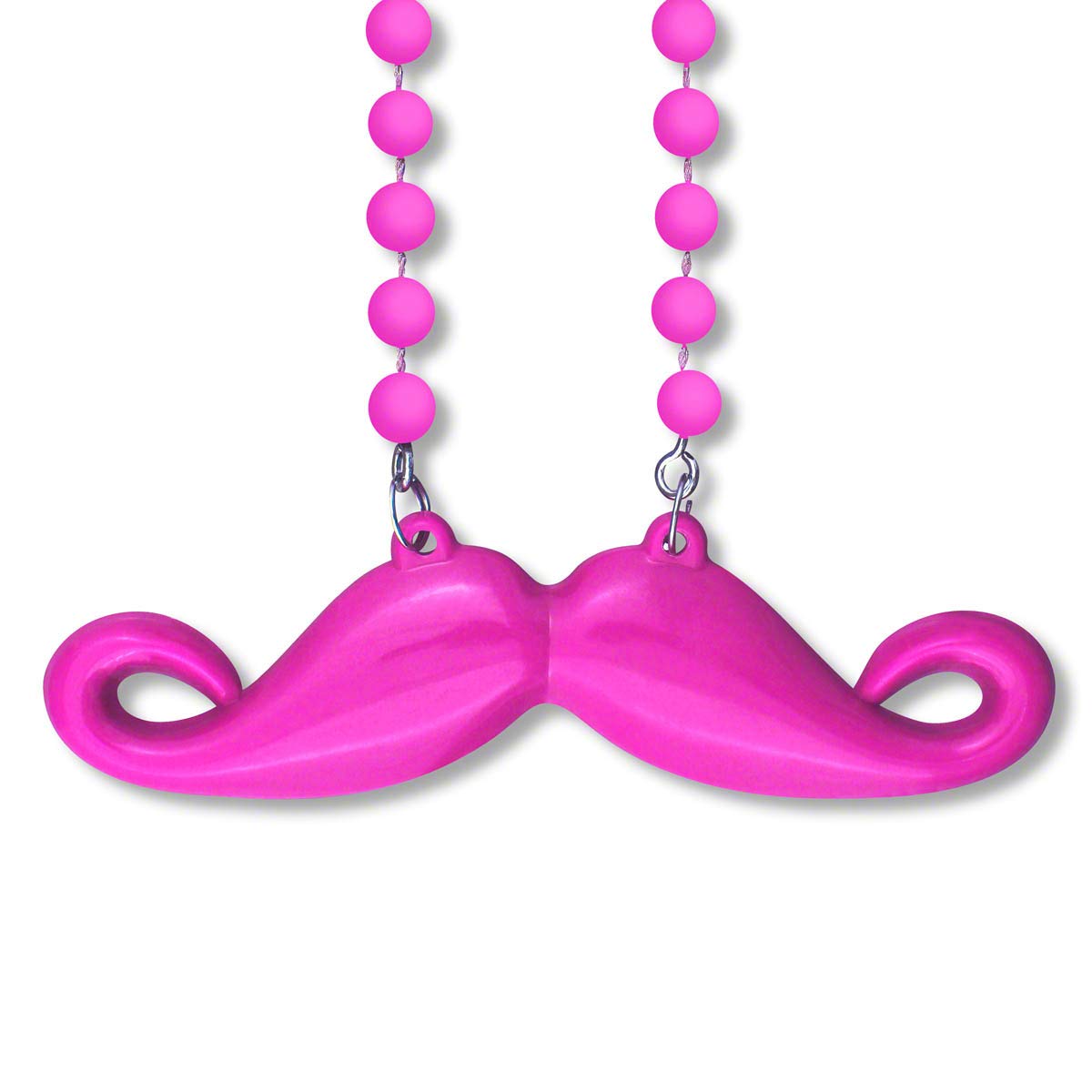 FlashingBlinkyLights Pink Mustache on Mardi Gras Beads Necklaces (Non-Light Up) (Set of 48)