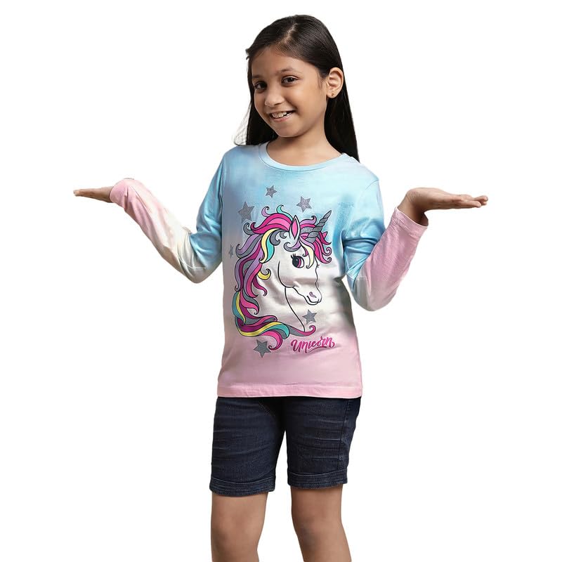 Image of Kidsville Generic Printed Regular Fit Multicolor Cotton Girl's T-Shirt