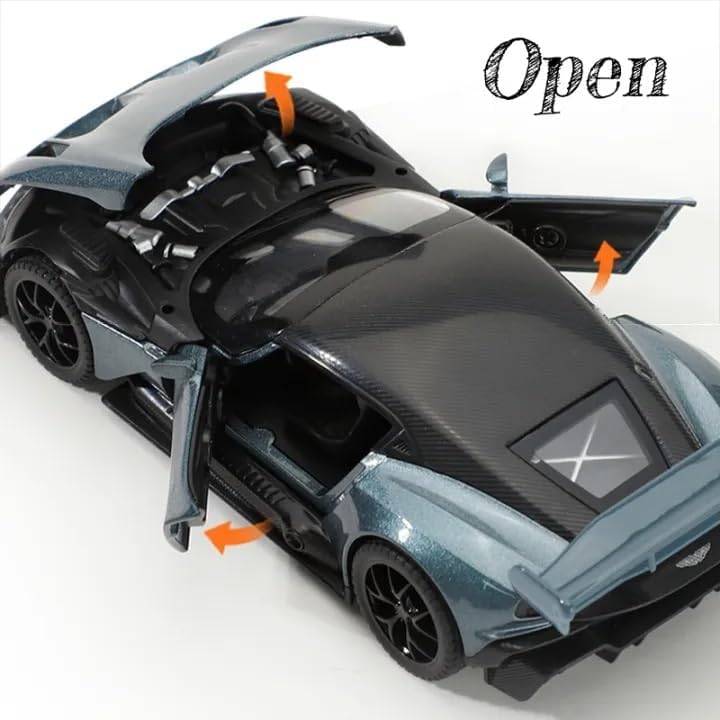 Image of Model Car Exclusive Alloy Metal Pull Back Die-cast Car Metal Pullback Toy car with Openable Doors & Light Music Best Gifts Toys Kids (1:32 Scale Aston Martin Vulcan - Black)