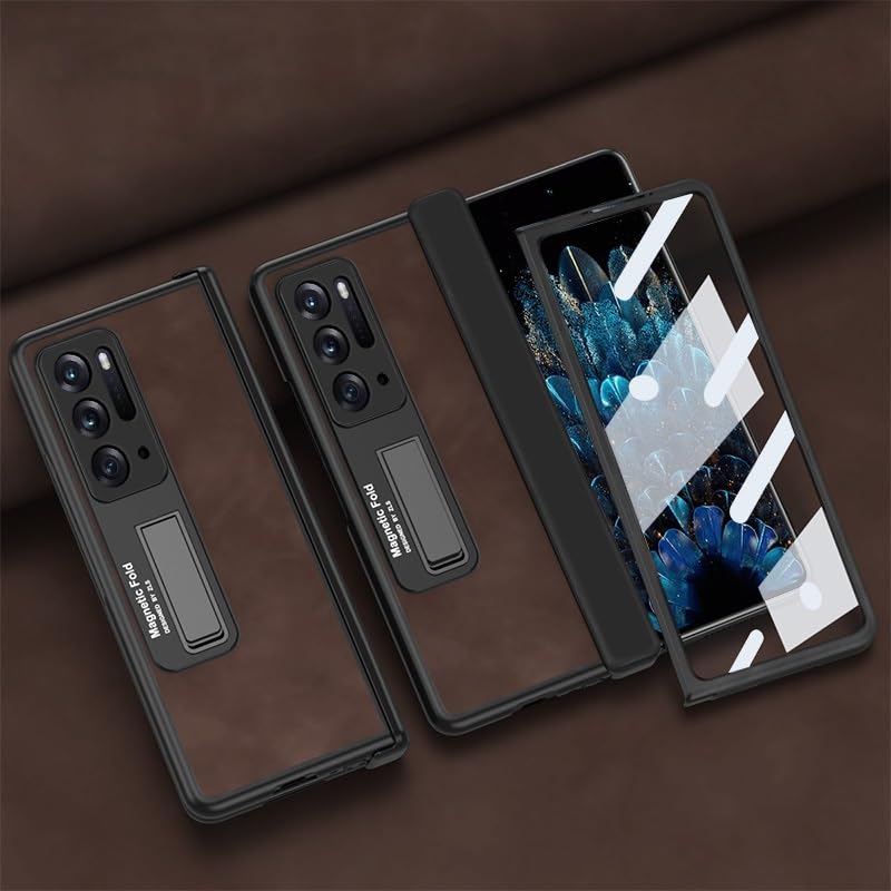 Coque Oppo Find N haut de gamme en cuir de qualité supérieure avec béquille