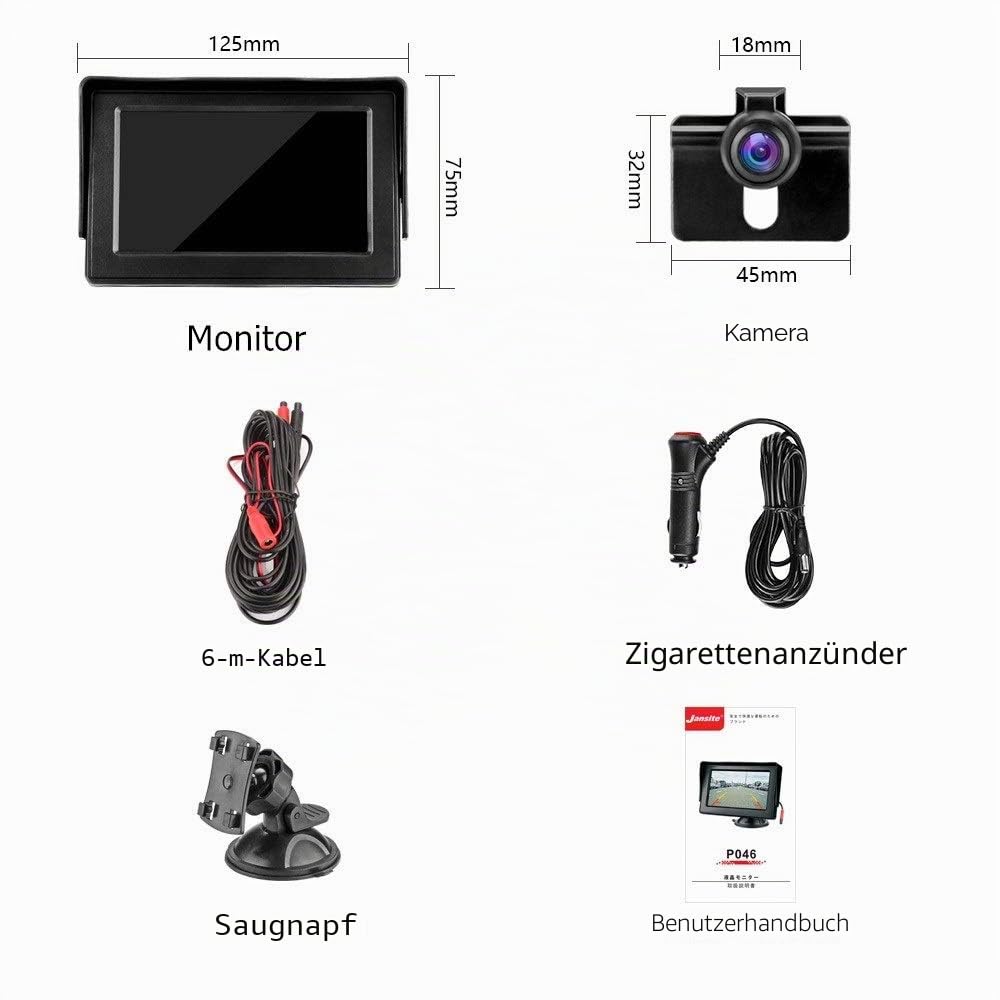 Rückfahrkamera mit Monitor 4.3" LCD IP68 Wasserdicht Nachtsicht Einparkhilfe System