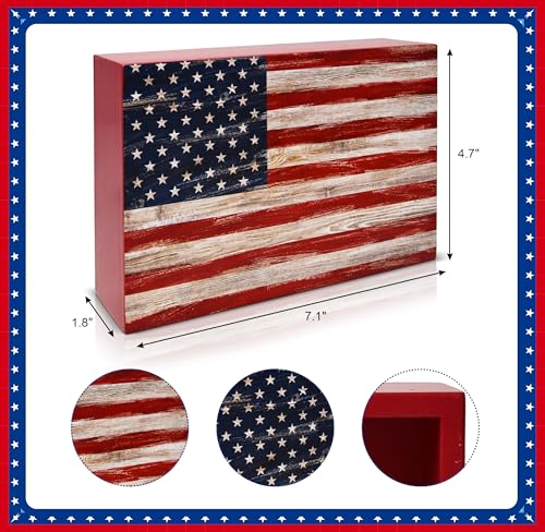 Patriotic Decor July 4th Box Sign Independence Day Labor Wood American Flag Home of the Free Because of the Brave Farmhouse Rustic Wooden Block - Image 3