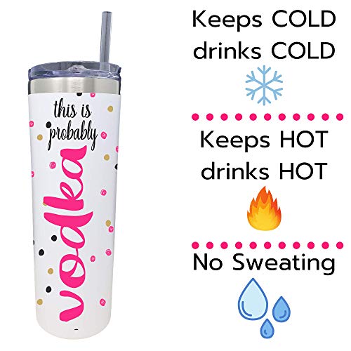 Stainless Steel Skinny Tumbler With Straw Lid - 20 oz. Double Wall Insulated Water Bottle - Slim, Modern Cup Perfect for Tea, Coffee, Water, or Beer - Keeps Drinks Hot Or Cold (Probably Vodka) - Thumbnail 3