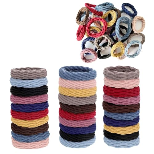 Image of Elina 60 Pcs Fancy Multi Color Elastic Hair Ponytail Holder Thick Soft Cotton Non Slip Tight Stretchable Rubber Bands for School Girls, Kids, Women, Hair tie (Pack of 60)(Dark Multicolors)